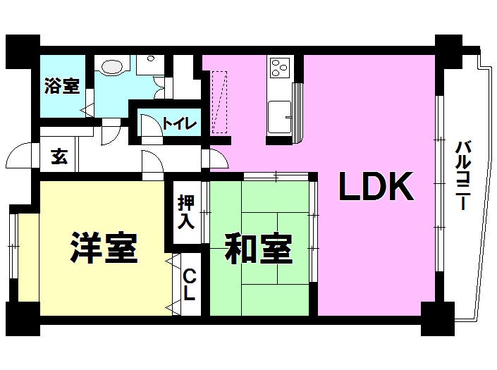 【間取り】
2LDK、東向きバルコニー【専有面積74.20㎡】
室内程度良好!桜島、錦江湾を一望できる眺め!