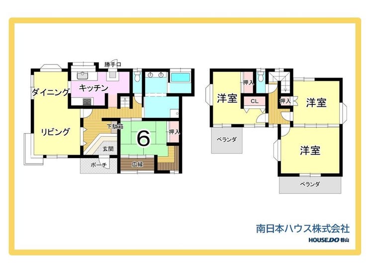 【間取り】
1階にLDKと6帖の和室、2階に洋室3室を配置した4LDK。押入れやクローゼットなど収納も備えています。
※間取り図と現況が異なる場合は、現況を優先します。