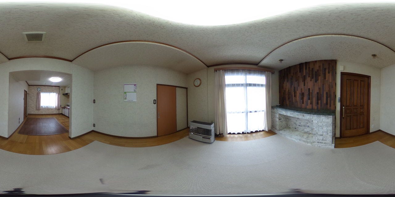 住宅用リビングとキッチンの360度写真です。