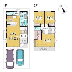 【間取り図】
間取り建物プラン例
●オール電化住宅仕様●食器洗浄乾燥機●IHクッキングヒーター
●全室ペアガラス●シャワートイレ●玄関収納
●照明器具●屋外コンセント●カーテンレール等