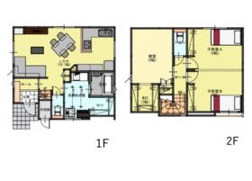 【間取り図】
1階はL字キッチン、洗面脱衣室も広々設計で家事がラクラク♪
2階の寝室には2状のウォークインクローゼット付きと収納充実♪