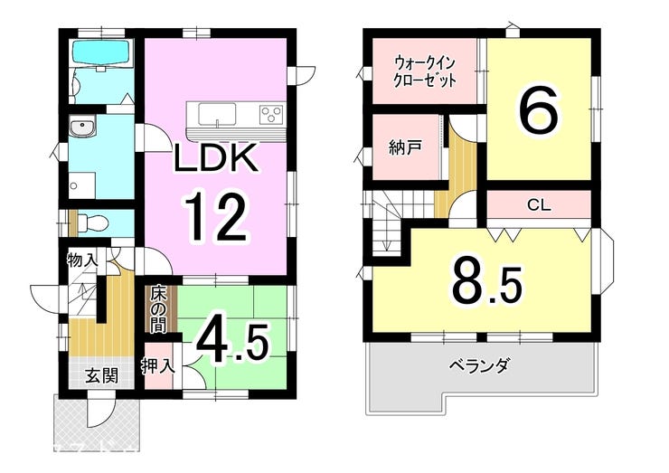 【間取り】
WICと納戸を備えた収納充実の3SLDK。南面バルコニーに面した8.5帖の洋室や、和室のある使いやすい間取りです。