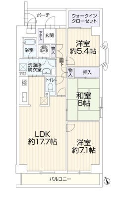 【間取り】
3LDK　専有面積86.92㎡　バルコニー面積7.92㎡
