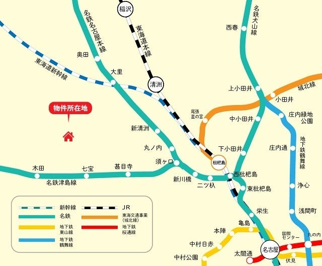 名鉄津島線/七宝駅まで徒歩約23分、名鉄津島線/木田駅まで徒歩約33分。