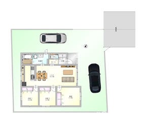 【建築プラン例】土地価格：1,598万円／建物価格：2,600万円
・建物面積82.89㎡（平屋、3LDK）
・設計・外構工事費用などが含まれる本体価格(税込み)です。