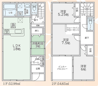 【間取り】
【4LDK/価格3498万円/土地面積（164.78㎡）/建物面積（107.64㎡）】