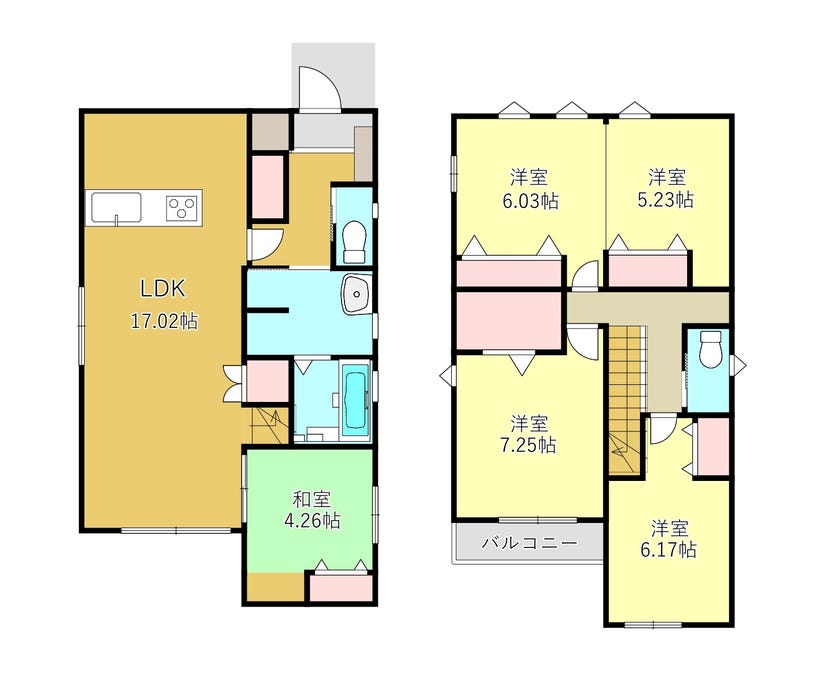 【間取り】
2階洋室は間仕切りが可能。
全居室収納あり。