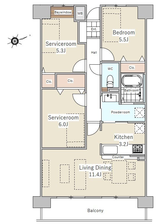 【間取り】
専有面積:70.10㎡ ワイドバルコニー