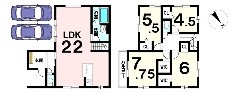 【間取り】
【ご家族みんながゆったりくつろげる広々リビング 】オール電化　落ち着いた住環境    前道約6m