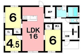 【間取り図】
YOKAIE　No.15建物税込み
標準仕様【ガス仕様、省令準耐火仕様、食洗器、浴室暖房乾燥機、温水洗浄便座、吹き付け断熱材、TVアンテナ、複層ガラス、地盤保証20年、設備保証10年など】