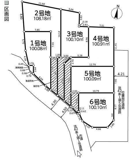 【区画図】
土地面積108.18㎡の2号地(129.29㎡　協定地面積21.17㎡を含む）