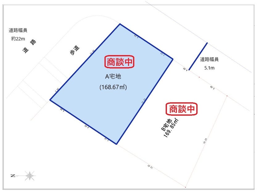 【区画図】
角地であり、非常に陽当りの良い物件です。