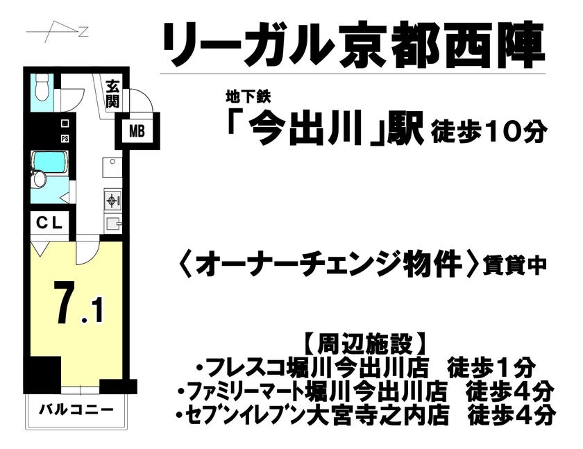【間取り】
地下鉄「今出川」駅　徒歩１０分

オーナーチェンジ物件/賃貸中