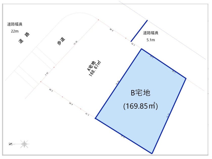 【区画図】
角地であり、非常に陽当りの良い物件です。