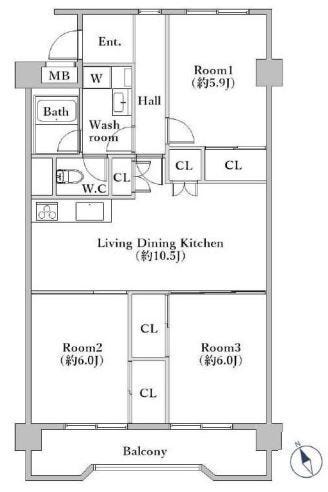 【間取り】
9階建て5階部分のお部屋です。エレベーターがあるので上り下りも安心です。