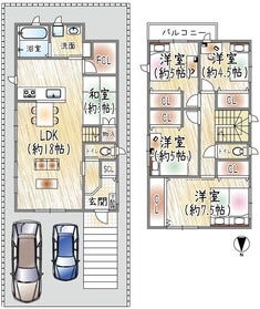 【間取り図】
建物価格1,800万円（税込）
建物面積105.30㎡
解体費用と造成費、外構費は別途必要です。