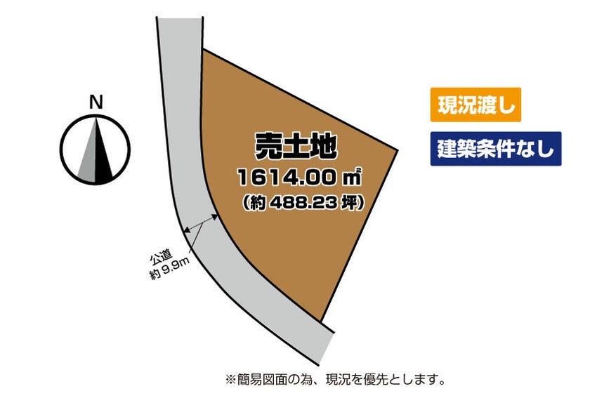 【区画図】
◆◆小倉北区熊谷　売土地◆◆　◆土地面積　約488坪　◆高台　◆建築条件なし