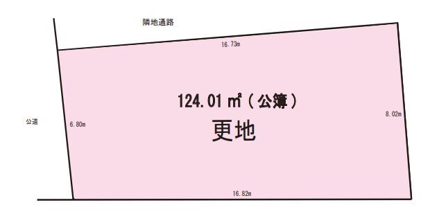 【区画図】
土地面積124.01㎡の建築条件なし売地
