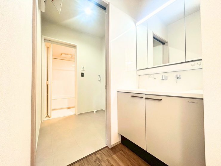 タカラスタンダード洗面化粧台
三面鏡の裏にはたっぷり収納があるため、ストックの収納に助かります!