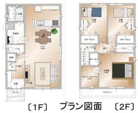 プラン例（建築面積：約29.44坪）
弊社では個性豊かな住宅を建築しています。デザイン、間取り等お好みに合わせてプラン作成いたします。
資金計画＆プラン作成は無料！お気軽にご相談ください。

