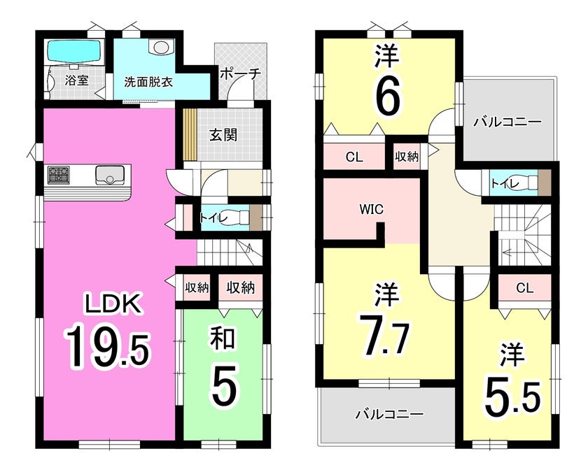 【間取り】
【駐車場3台分】八幡西区塔野4LDK新築戸建♪閑静な住宅街♪小学校まで徒歩約1分♪リビング階段♪