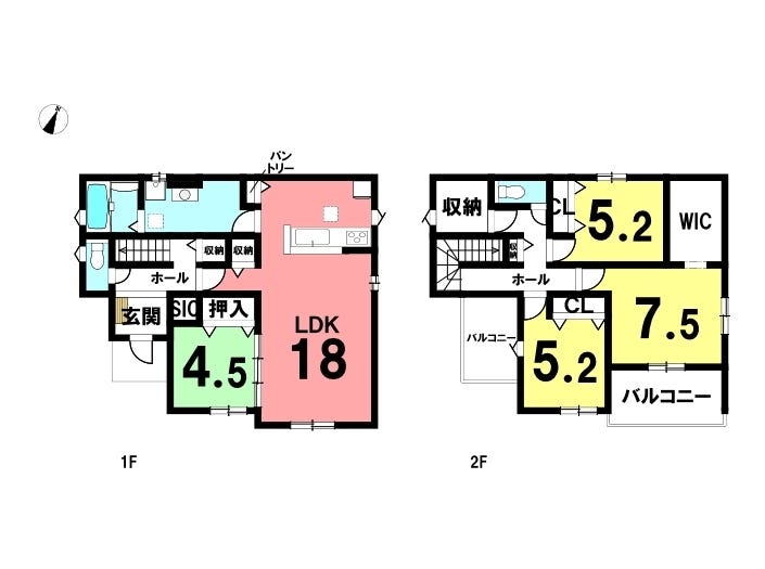 【間取り】
合志市幾久富4期
1号棟
4LDK
1F：60.45㎡　2F：51.34㎡