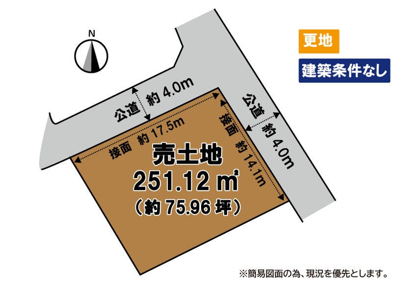 【区画図】
◆◆小倉北区高坊　売土地◆◆　◆土地面積　約75坪　◆更地　◆建築条件なし