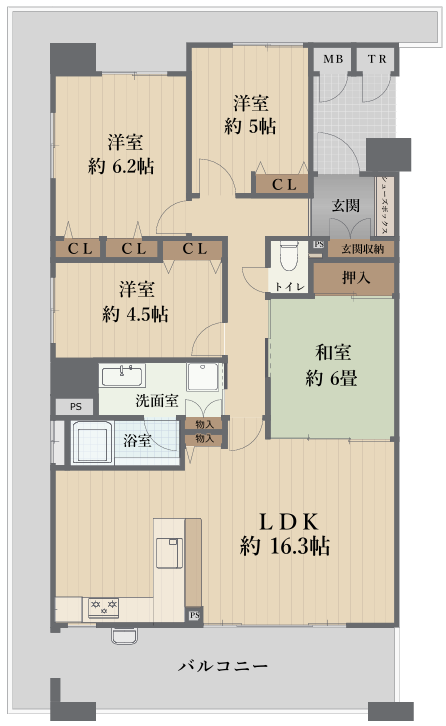 【間取り】
・角部屋で三面採光♪明るく、通風良好♪
・ペット一緒に暮らせます♪（制限・規約有）