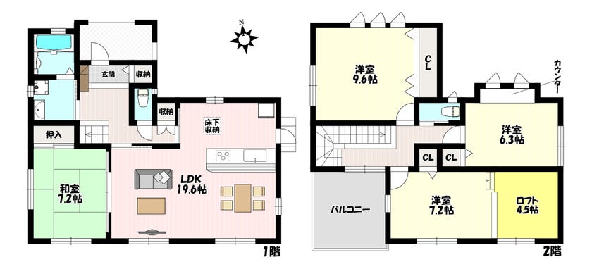 【間取り】
4LDK♪全居室2面採光、風通り良好♪客間やお子様とも寛げるLDK併設和室♪南に広く面したLDK19.6帖の広さ♪広い南面バルコニーでお布団やお洗濯がたっぷり干せます♪収納の便利なロフト♪