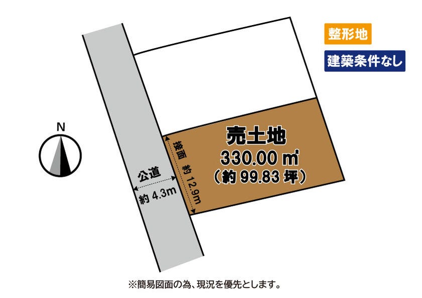 【区画図】
◆◆小倉南区大字母原　売土地◆◆　◆土地面積　約99坪　◆建築条件なし　◆現況渡し