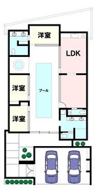 【間取り図】
構造:RC造　平屋建
設備:プライベートプール、サウナ、ジャグジー付き