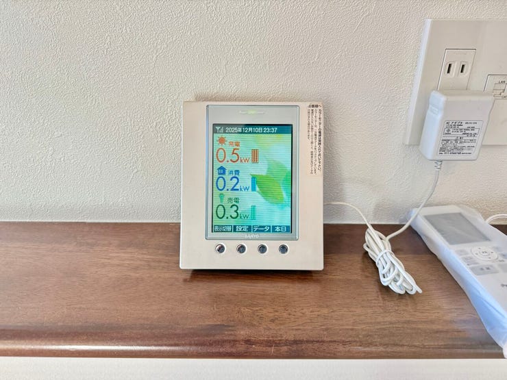 ◇太陽光モニター◇
発電量や売電量、使用電力量などが画面で“見える化”されます。どれだけ電気を使っているかリアルタイムにわかるので、自然と節電意識も高まりそうですね。