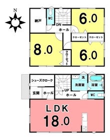 【間取り図】
ゆったりした空間が魅力的なプラン☆無駄のない動線で、家族みんなが心地よい我が家☆車は2台分楽々停められます