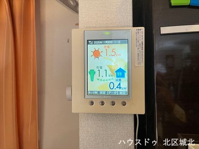 太陽光発電の状況がひと目で分かるモニター付きです。