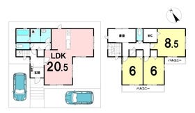 【間取り図】
広々LDK20帖以上♪
駐車2台可能♪
前面棟無のため陽当たり良好♪