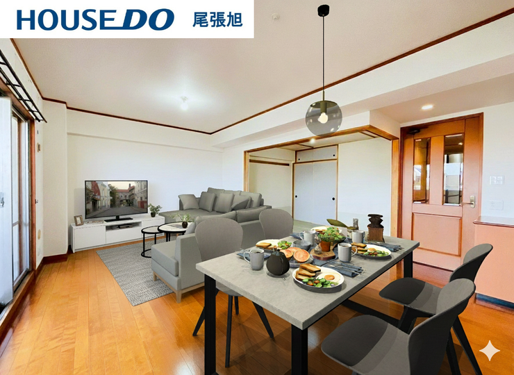 【リビング】開放感のあるリビング。明るい空間で家族団らんできます♪ダイニングテーブルを置いてもゆとりがあるので、心地よい時間をお過ごしいただけます♪※実際の現地写真ですが、配置家具はイメージCGです。