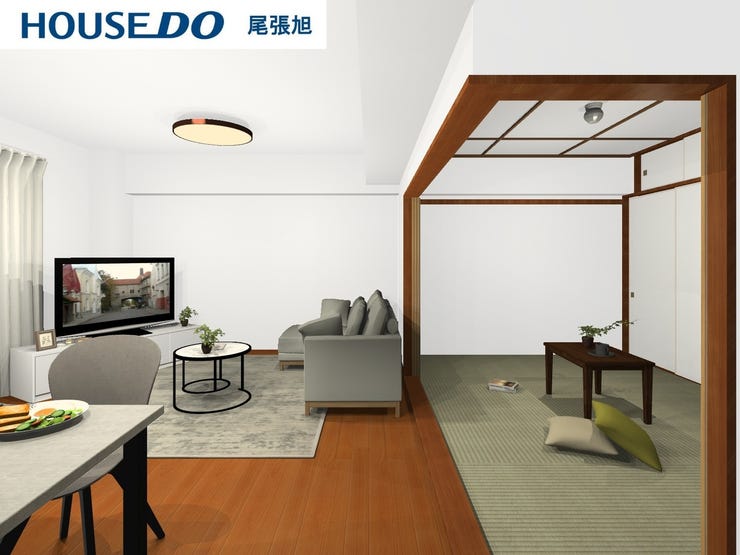 【リビング】リビングと和室が自然と?がり、お子様のお昼寝スペースや、家事スペース、来客用の個室にと、空間も広くみえる嬉しい空間ですね♪※家具レイアウト参考イメージ(CGで作成)