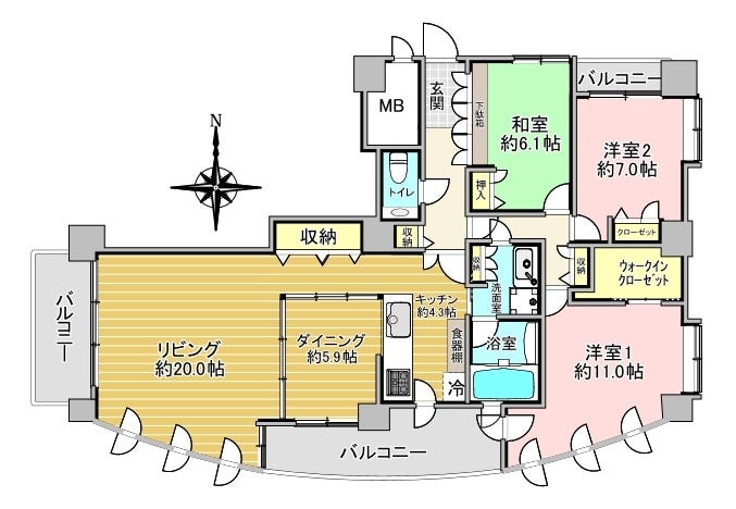 【間取り】
3LDK
専有面積 119.85㎡
バルコニー面積 20.38㎡