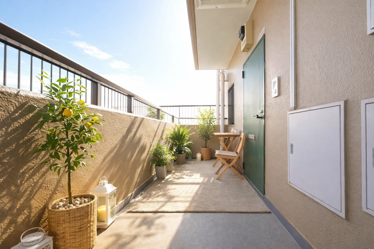 アルコープ:広いアルコープには植物、ドアマットなどを置いて自分好みのスペースにできます。