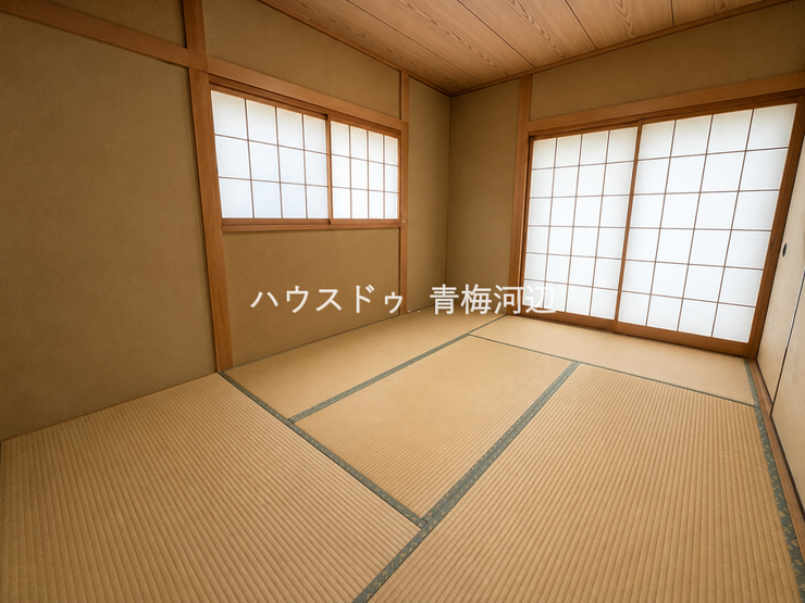 2階和室:写真には写っていませんが、押入もあるのでお部屋をすっきり保つことが出来ます。
※一部CG家具消し加工処理をしています。