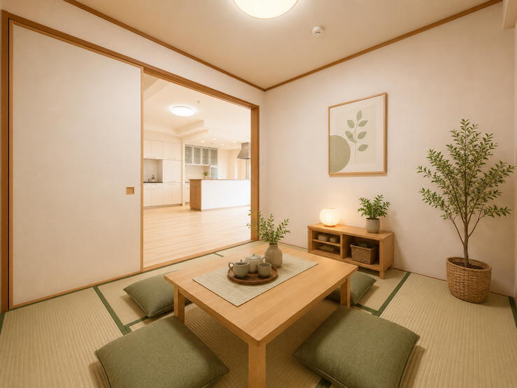 リビングとつながる畳敷きのお部屋は、
お客さまが遊びに来た時にも使えますし、
ちょっと疲れた時にお昼寝できるのもうれしいですね。
