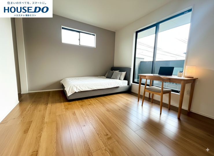 【プライベートルームの過ごし方】ベッドや机などの家具を置いてもゆとりある広さ。何にも邪魔されたくない一番のプライベート空間だから、過ごしやすさは大切にしたい・・・。