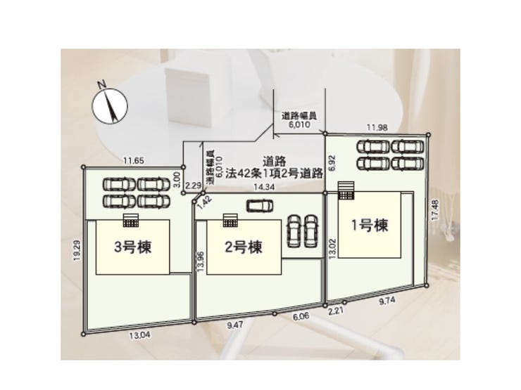 ●区画図●駐車スペースは1号棟及び3号棟は4台、2号棟は3台駐車可能です!全棟南側にお庭スペースを確保しており日当たり、通風共に良好です。家庭菜園スペースやドッグランスペースにも◎(甲斐市篠原 新築)