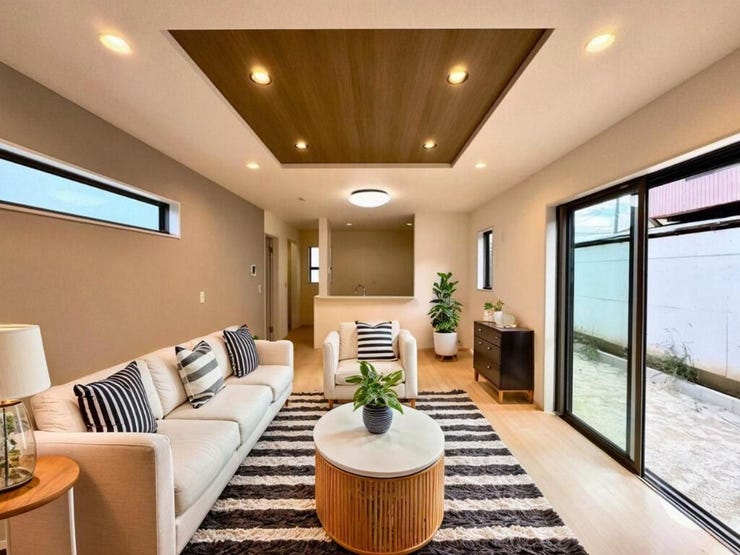 【Living】天井に高さと奥行きを持たせた折上げ仕様で、上質な雰囲気のリビングに。
※家具CG