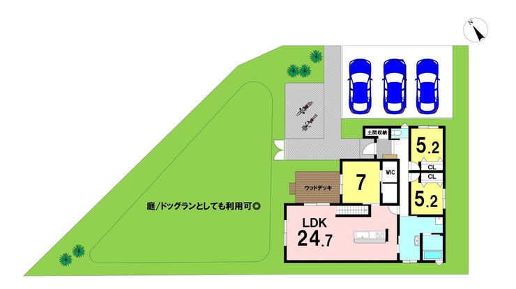 3LDKの間取り
駐車3台可能
(イメージ)