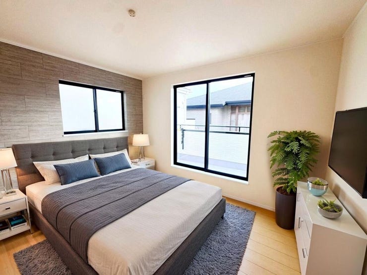 ◎洋室:A号棟(12/2撮影)
全居室南向きでまんべんなく陽射しが差し込み、明るいお部屋に!毎朝気持ち良く起きられそうですね。
※家具はCGになります。