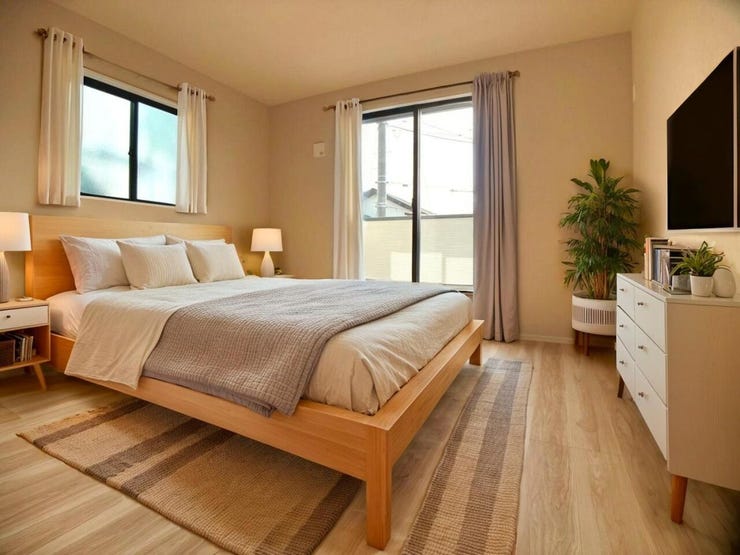 ◎洋室:6-2号棟(2/14撮影)
ゆったり広々とした主寝室!ベッドなどの家具を置いても十分余裕があります。WIC付!
※家具はCGになります。