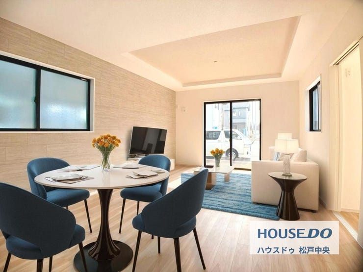 ◎リビング:6-2号棟(2/14撮影)
折上天井を採用したLDK。
くつろぎのリビング部分が広く、来客の際も皆でお話ができます◎
※家具はCGになります。