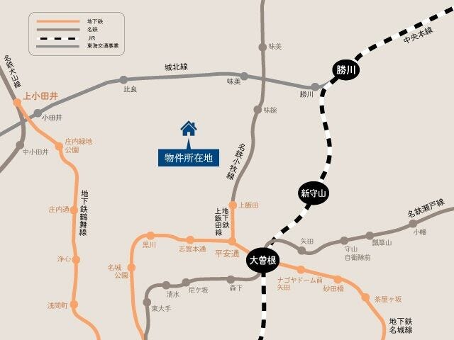 名古屋市名城線「黒川」
名古屋市営バス
バス停 「池花町」停乗車 23分
バス停まで徒歩6分