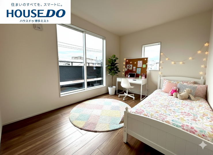 【家族のプライベート空間】お子様の成長に合わせて、プライバシーを考えた子供部屋も大切。収納や採光を考え、過ごしやすい空間に。*CGによるイメージのため、家具・調度品等は販売価格に含まれません。